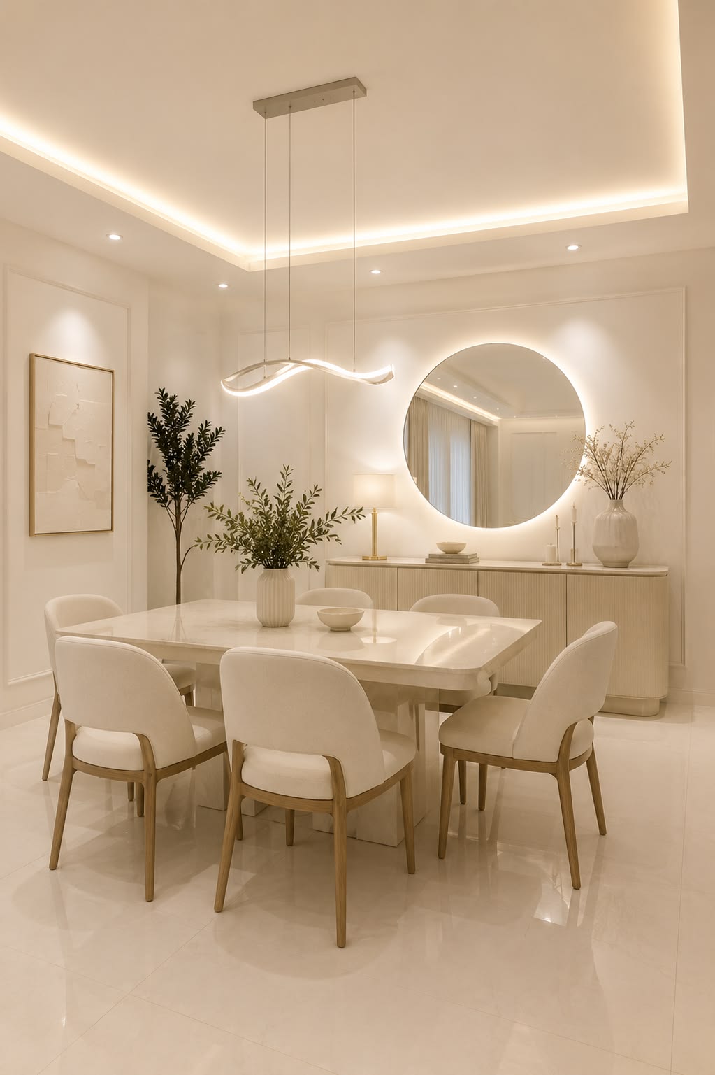 Italian Marble Dining Room with Backlit Onyx Top & Velvet Chairs #38